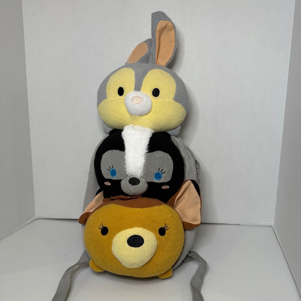 Disney Store Backpack Bambi and Friends Tsum Tsum Plush Thumper Flower Gray